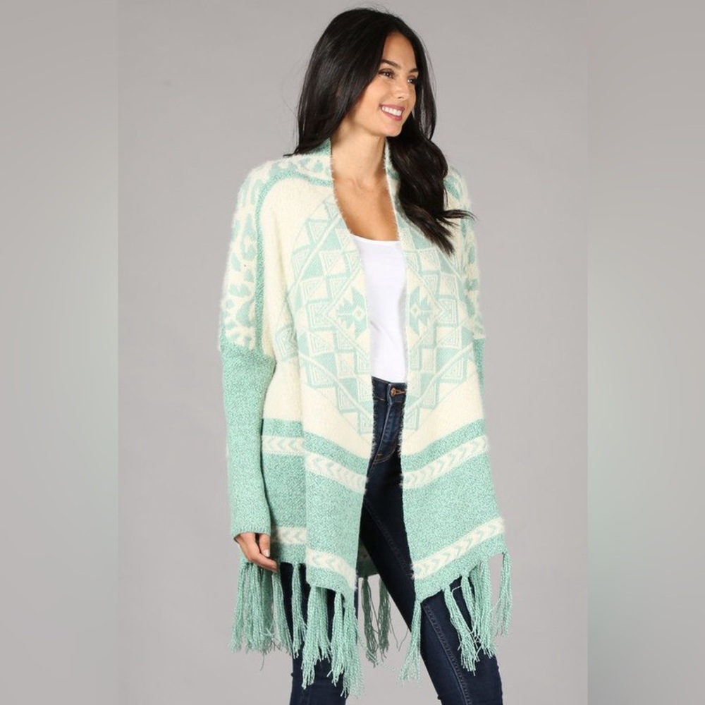#234 New! Aztec Beautiful Mint Green Sweater Duster Cardigan Top/Jacket Coat